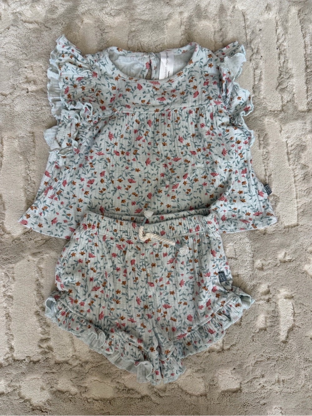 Girls' Light Blue Floral Ruffle Shorts Set